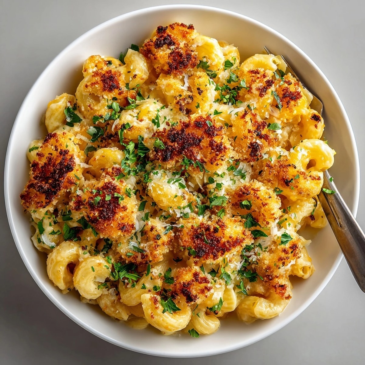 Close-up showing the delicious, melty cheese and the vivid orange of Butternut Squash Mac and Cheese.