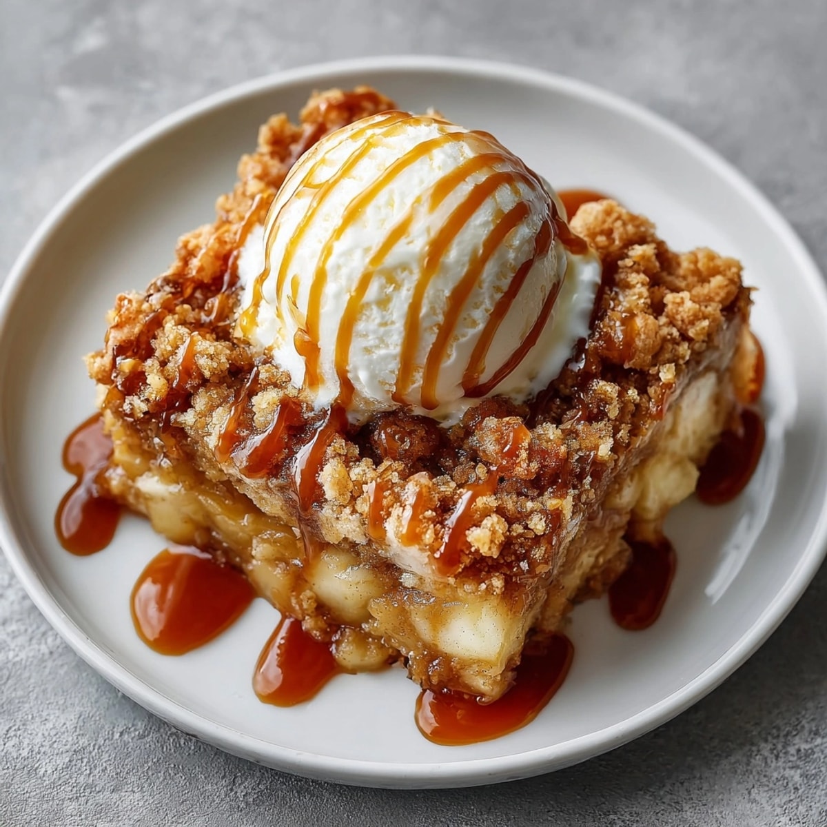 Homemade Caramel Apple Dump Cake sizzling, perfect for a cozy autumn dessert with a comforting, spiced-apple flavor.