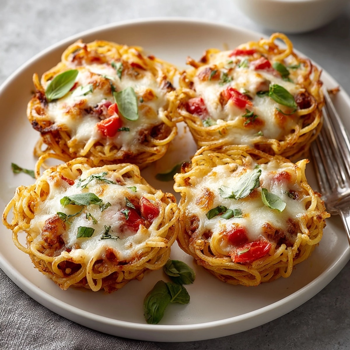 Golden baked Pasta Nest Bowls offer a creative twist to Italian night, filled with tasty sauce and cheese.