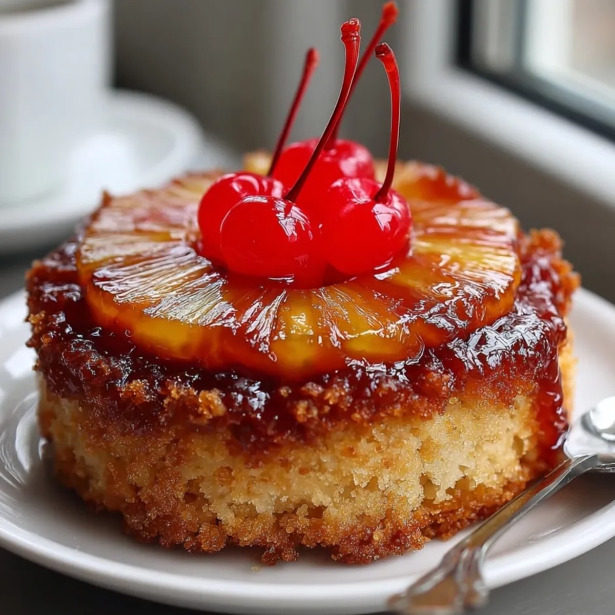 Golden Pineapple Upside Down Sugar Cookies with glistening cherries and caramelized brown sugar topping.