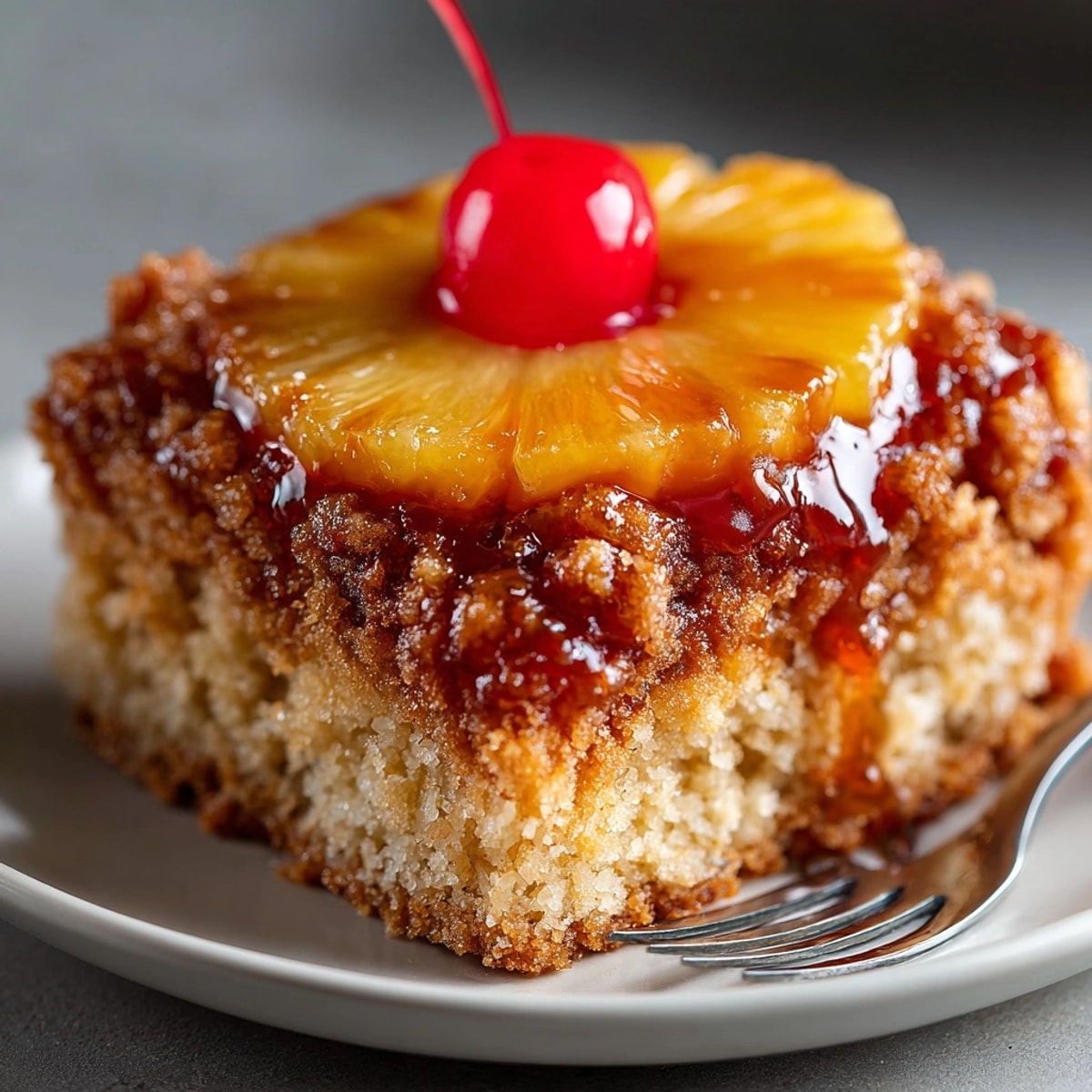 Pineapple upside down sugar cookies stacked on a plate, showcasing juicy pineapple and sweet cherry centers.
