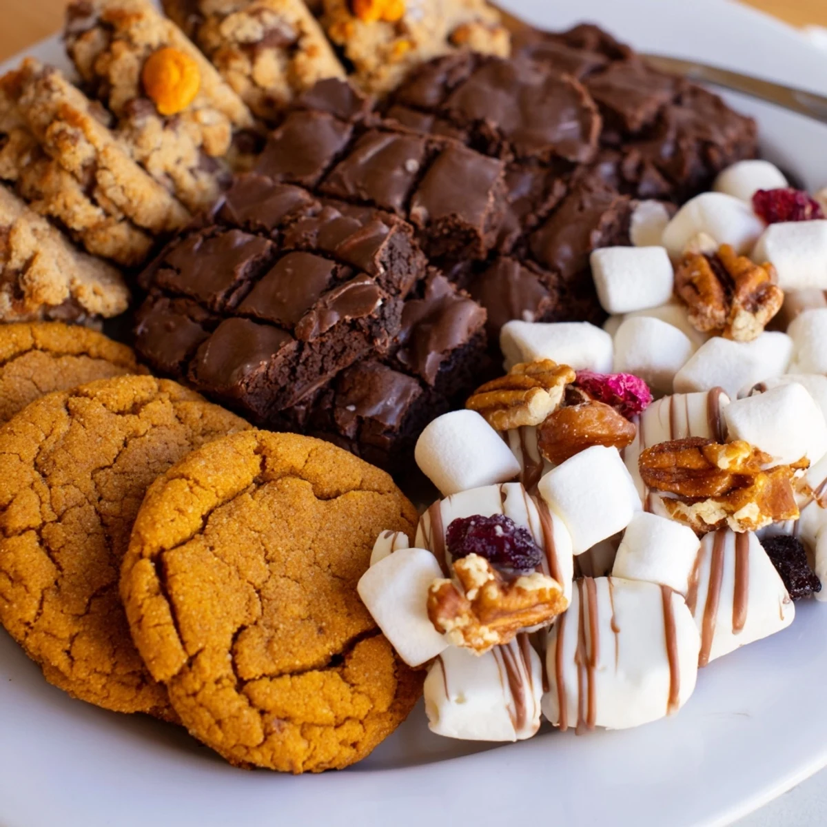 Assorted Thanksgiving Fudge Cookie Tray featuring rich fudge and spiced pumpkin cookies.  