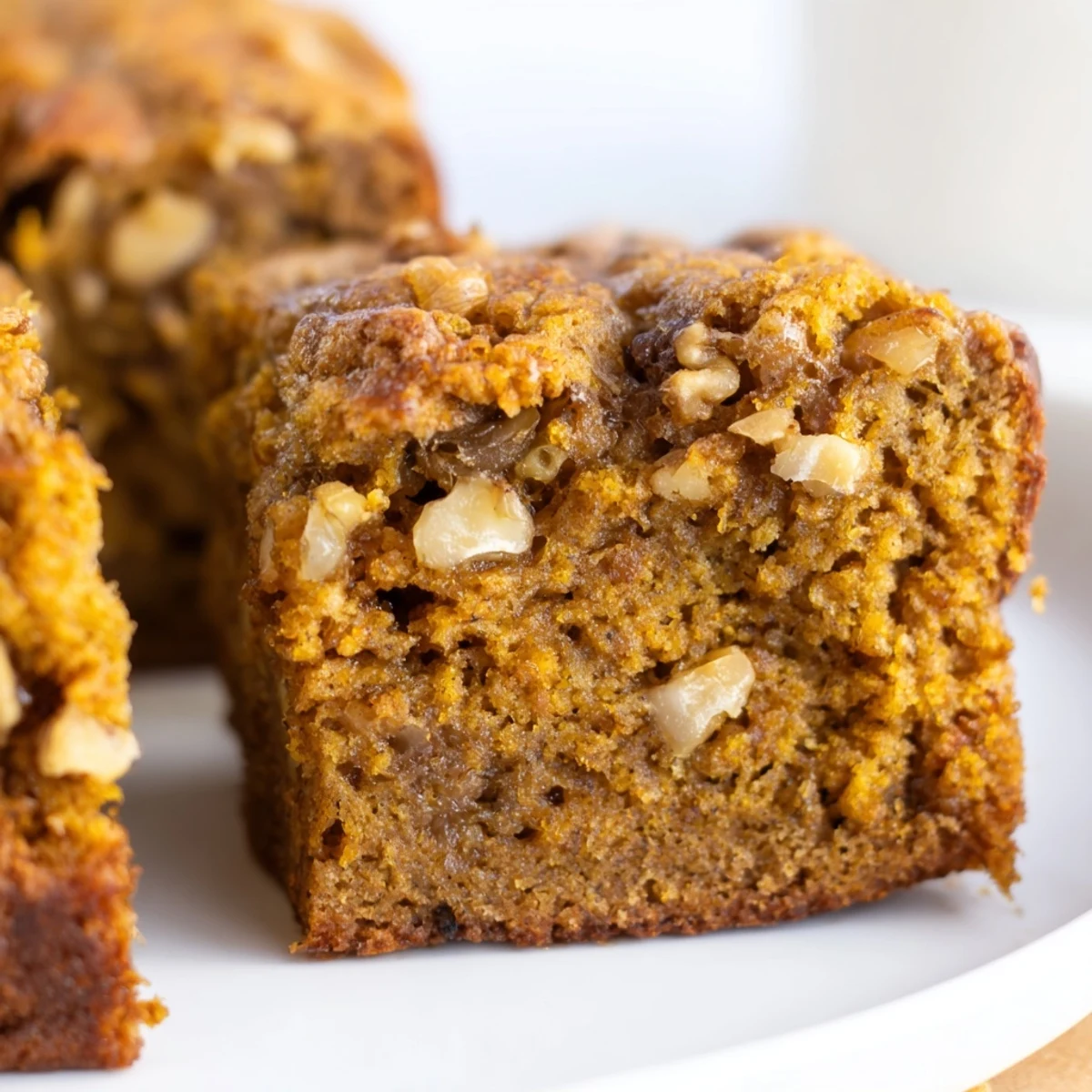 Golden-brown pumpkin muffin banana bread bars, perfect for snacks or dessert.