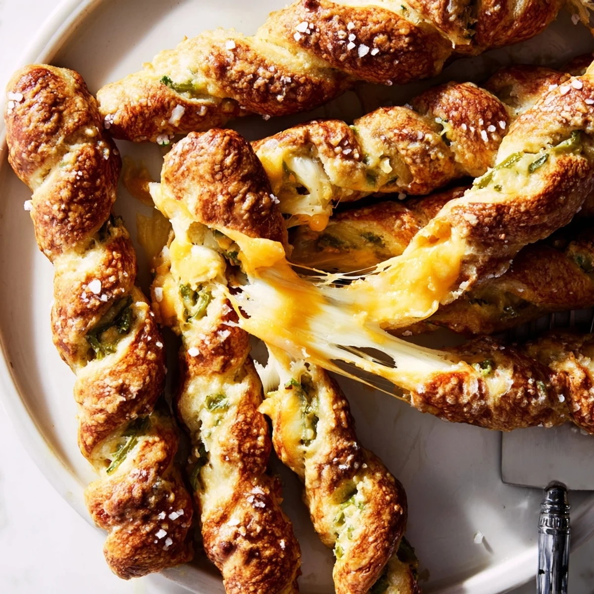 Soft Cheesy Jalapeño Pretzel Cake Sticks, warm and perfect for dipping in mustard.  