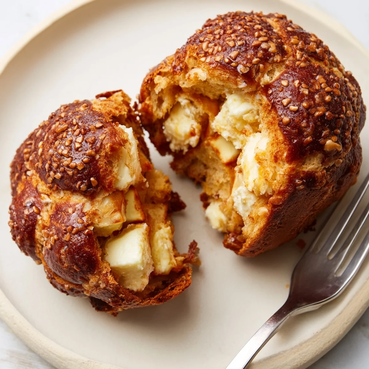 Tender cream cheese pretzel drop scones topped with coarse salt, perfect for breakfast.  