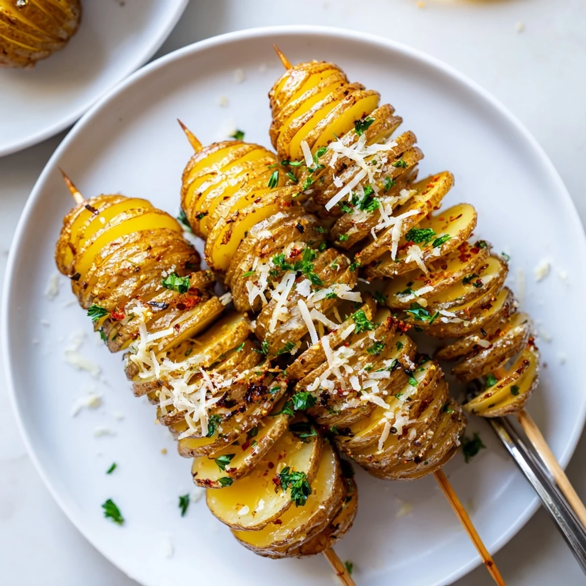 Crispy air-fryer tornado potatoes skewered and seasoned for a delightful snack.  