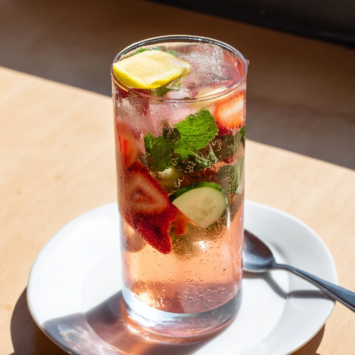 Refreshing water-based mocktails featuring sliced fruits and mint leaves in a glass.  