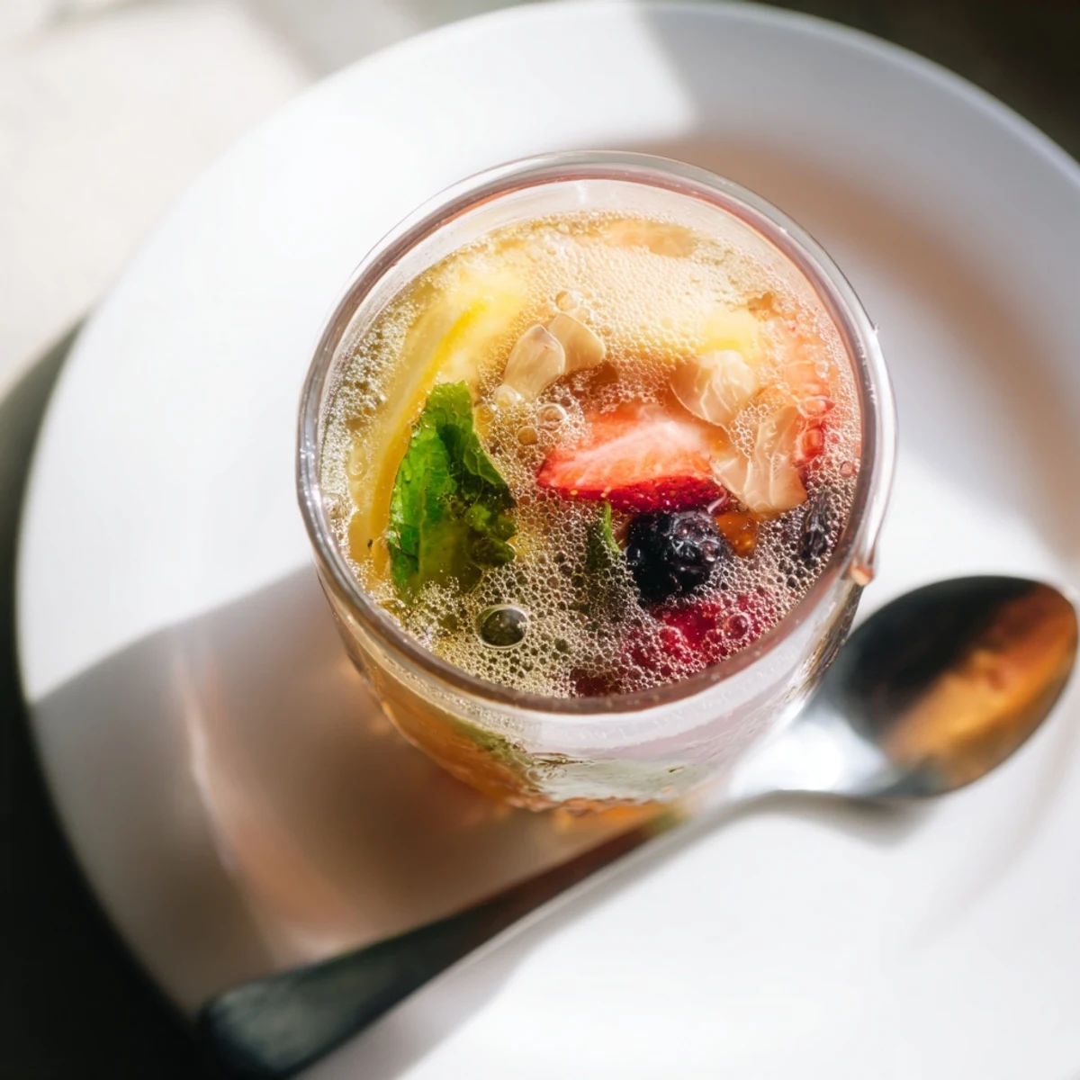 Tangy kombucha mocktails, bubbling with fizz, featuring bright lemon and fresh herbs for zest.