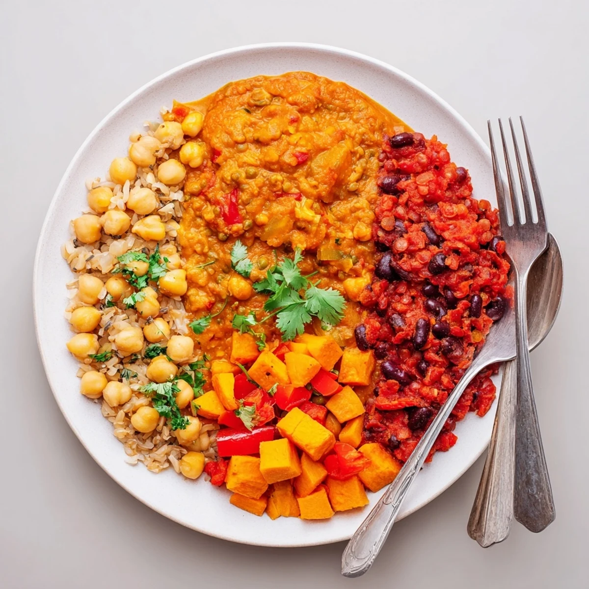 Creamy Thai red lentil curry simmering with carrots and garnished with fresh basil.  