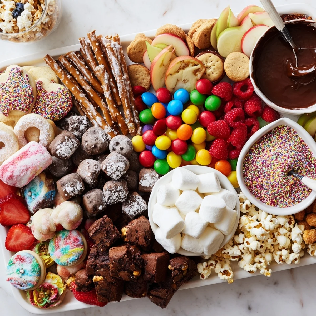 A colorful dessert board with themed snacks perfect for festive gatherings.  