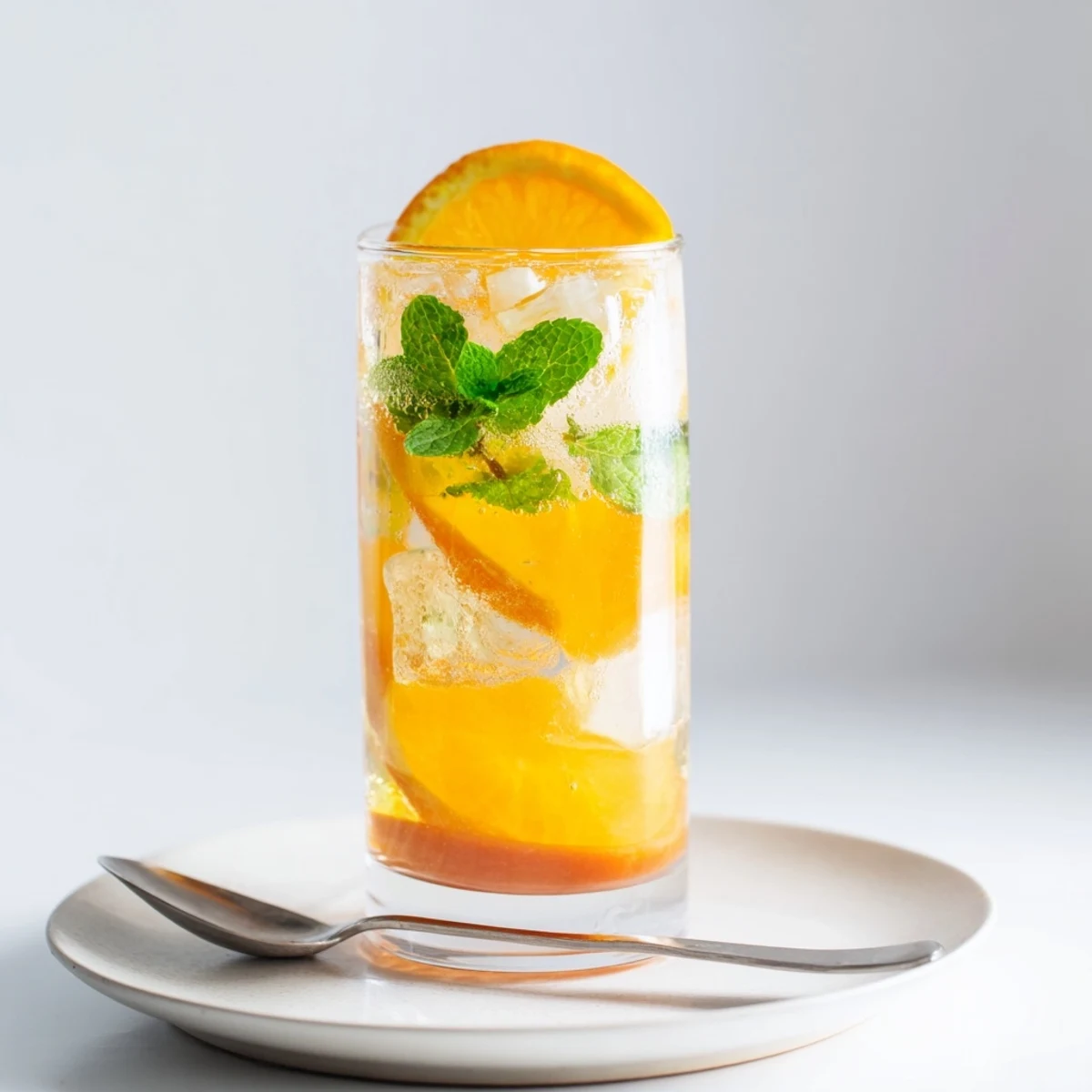Homemade probiotic soda mocktail garnished with orange slices, perfect for summer gatherings.  