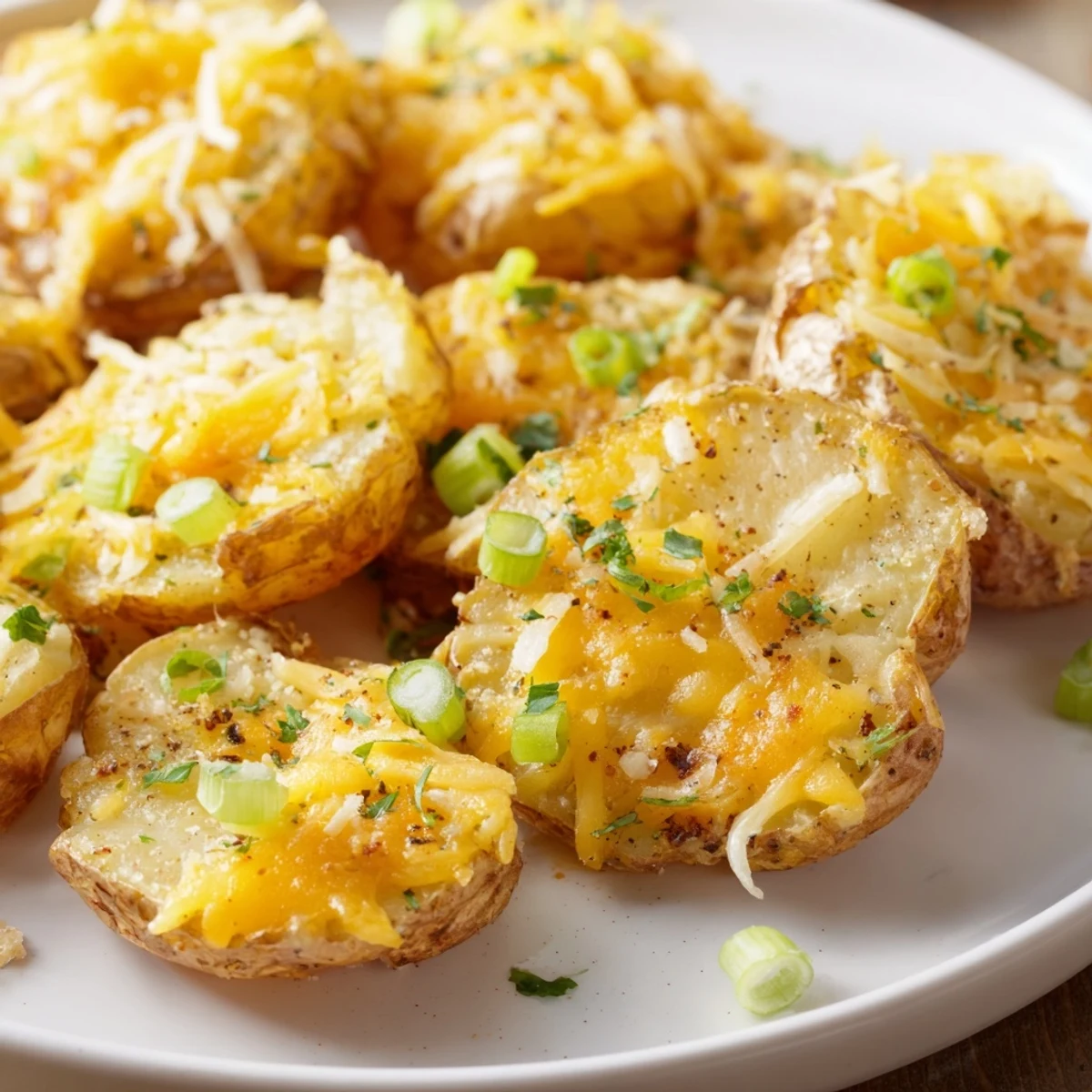 Golden-brown smashed green onion potato bombs, perfect as an appetizer or side dish.  