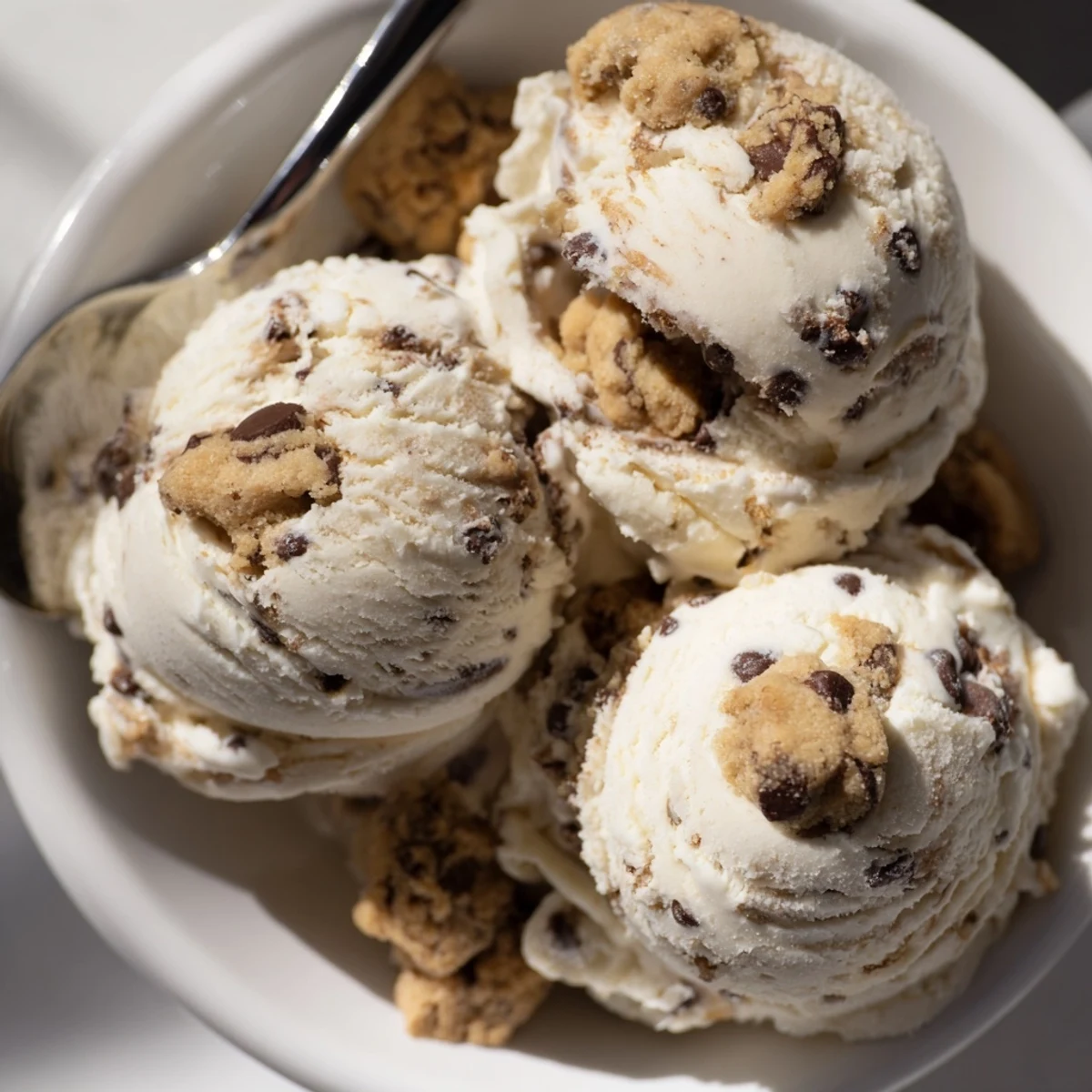 Creamy cottage cheese ice cream with chunks of cookie dough for a guilt-free treat.  