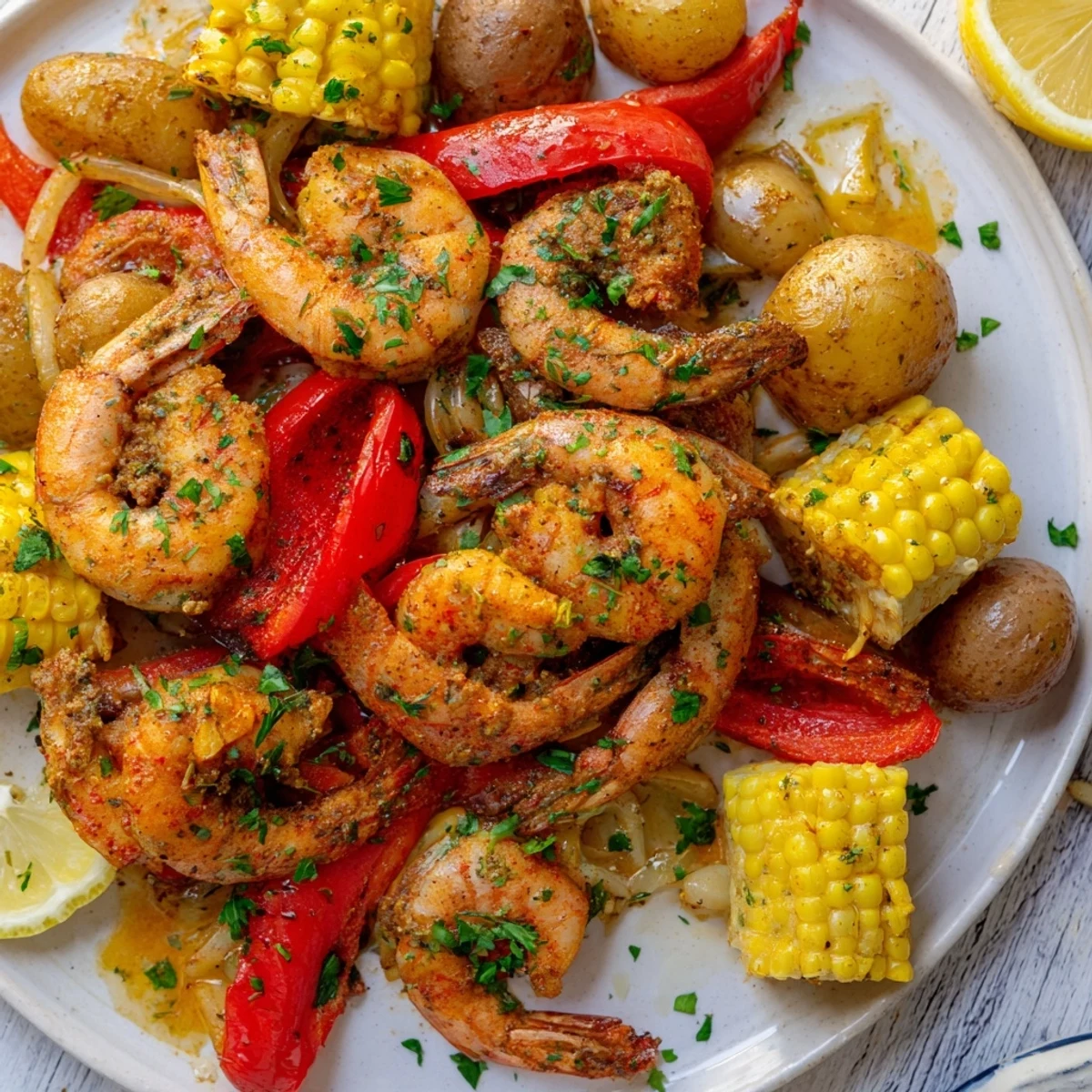 Flavorful Cajun shrimp & sweet corn dish, ideal for summer gatherings and celebrations.