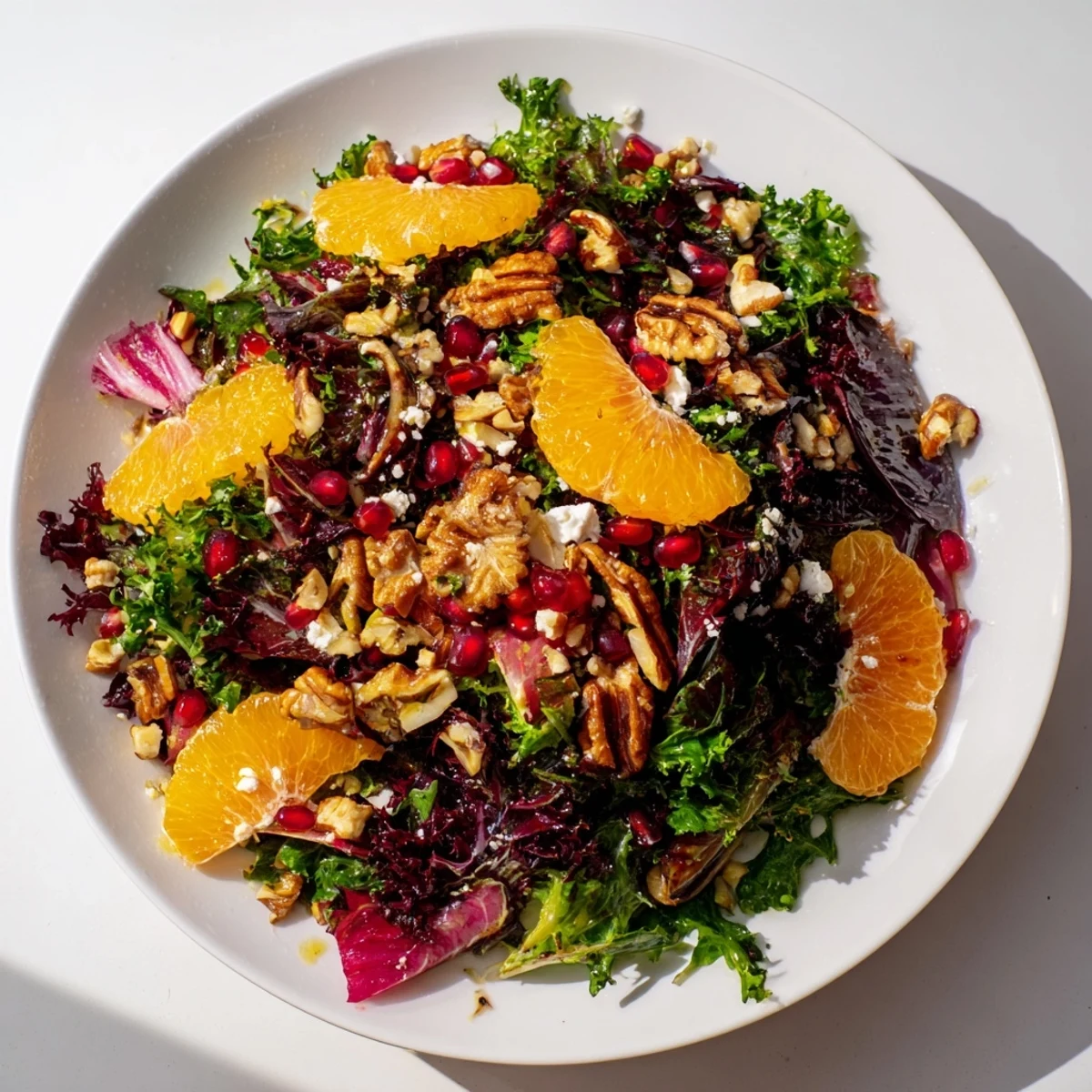 Fresh Winter Greens Salad: imagine bright, juicy citrus with toasted nuts; a flavorful and healthy winter meal.
