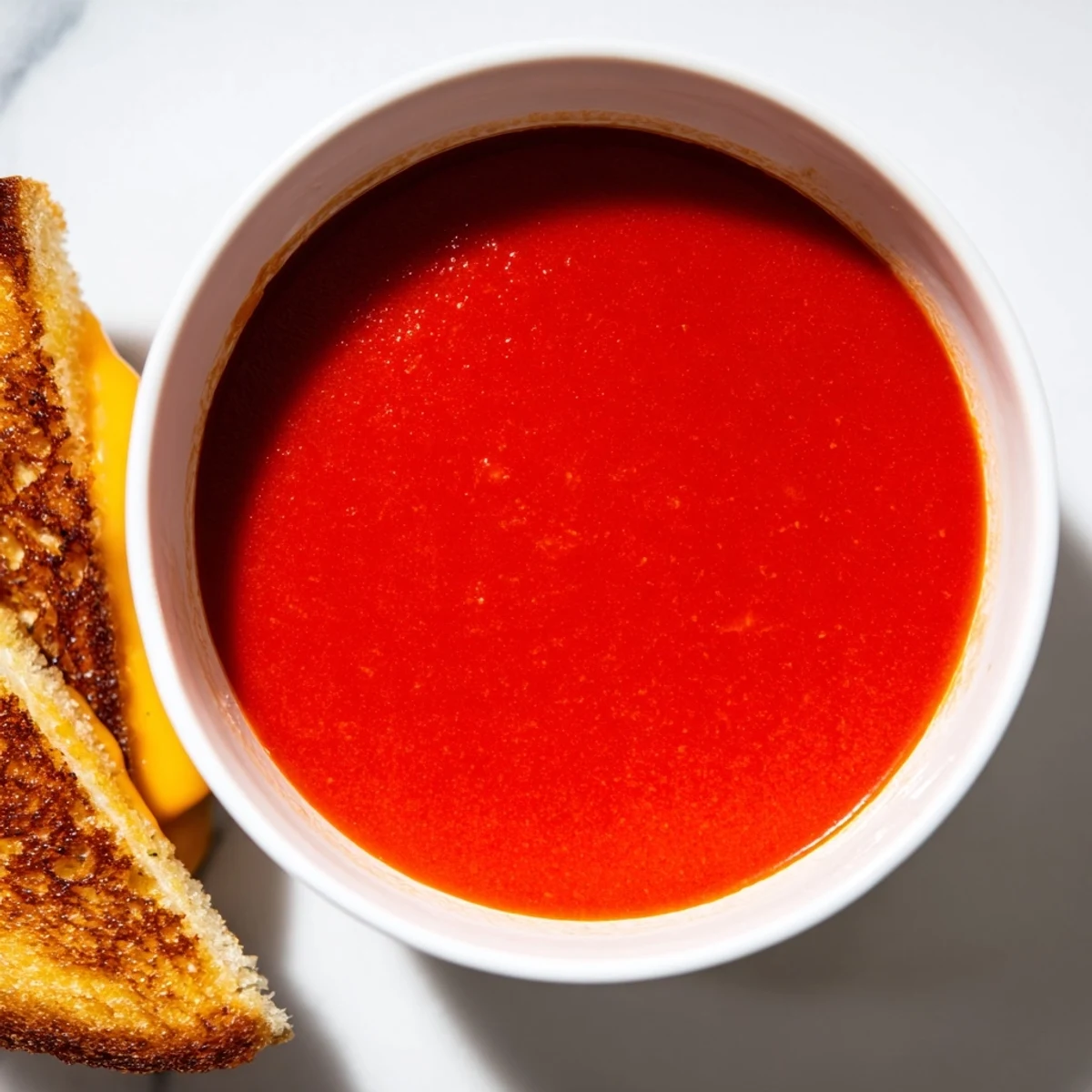 A classic pairing: Warm 5-Ingredient Tomato Soup with crusty grilled cheese, perfect for a cozy meal.