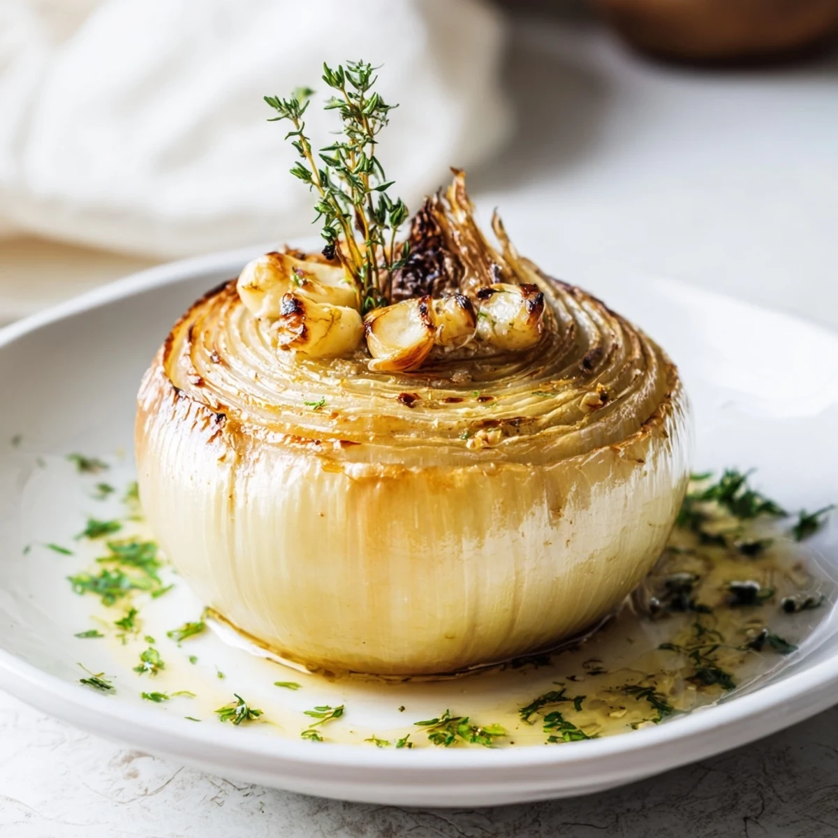 Steaming hot Onion Boil, revealing soft, golden layers and herby aroma, ready to be served.