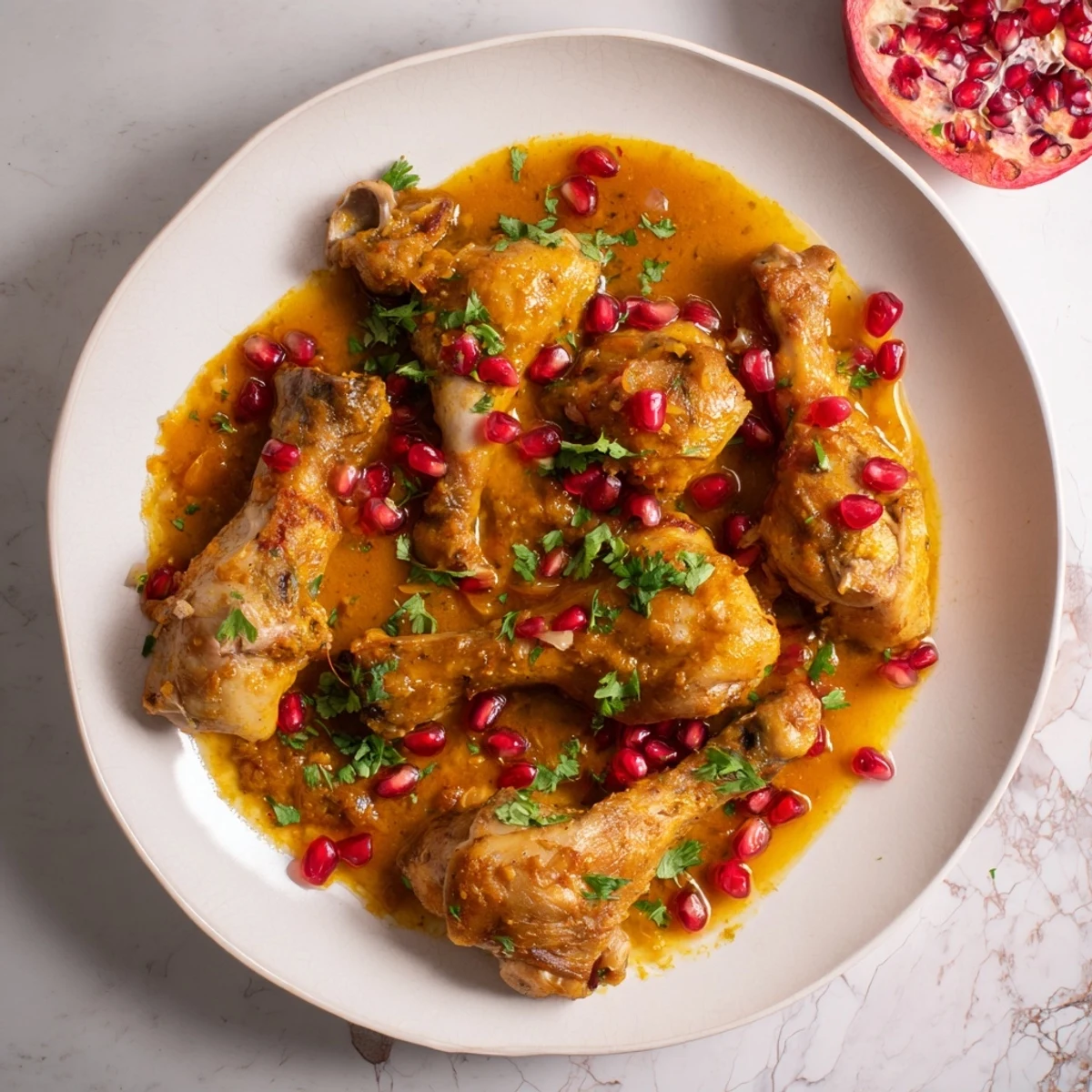 Creamy, dark Pomegranate Walnut Fesenjan stew, a Persian delight with tender chicken and walnuts.