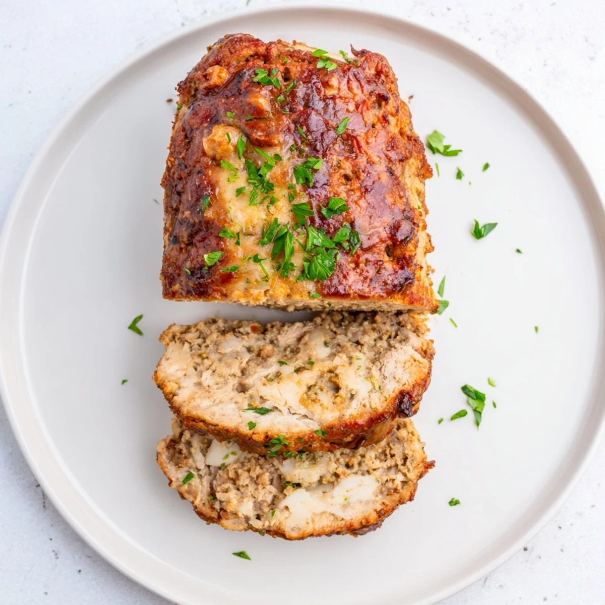 Savory, golden-brown Juicy Garlic Parmesan Chicken Meatloaf, perfect for a hearty family dinner tonight.