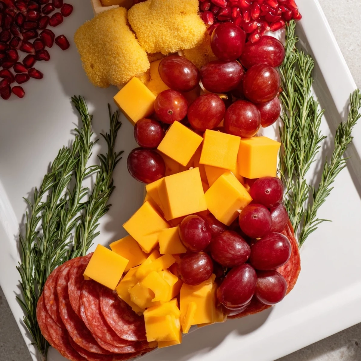 Festive Christmas Stocking Snack Tray arranged with vibrant tomatoes, grapes, and crackers makes a delightful appetizer.