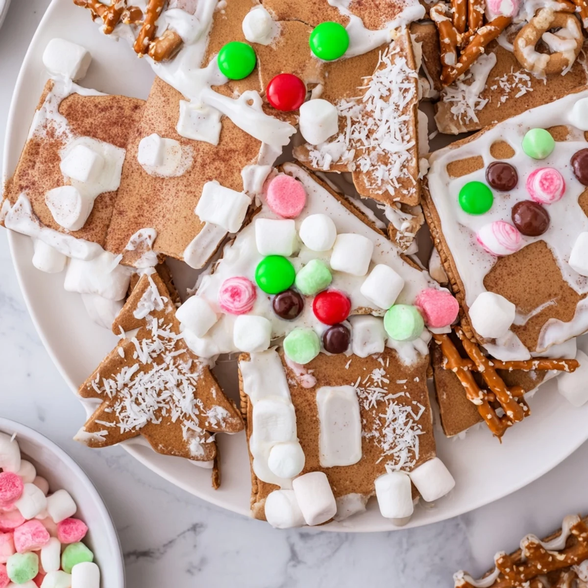 A beautifully arranged Gingerbread House Board, complete with colorful candies and fresh berries for building and snacking.