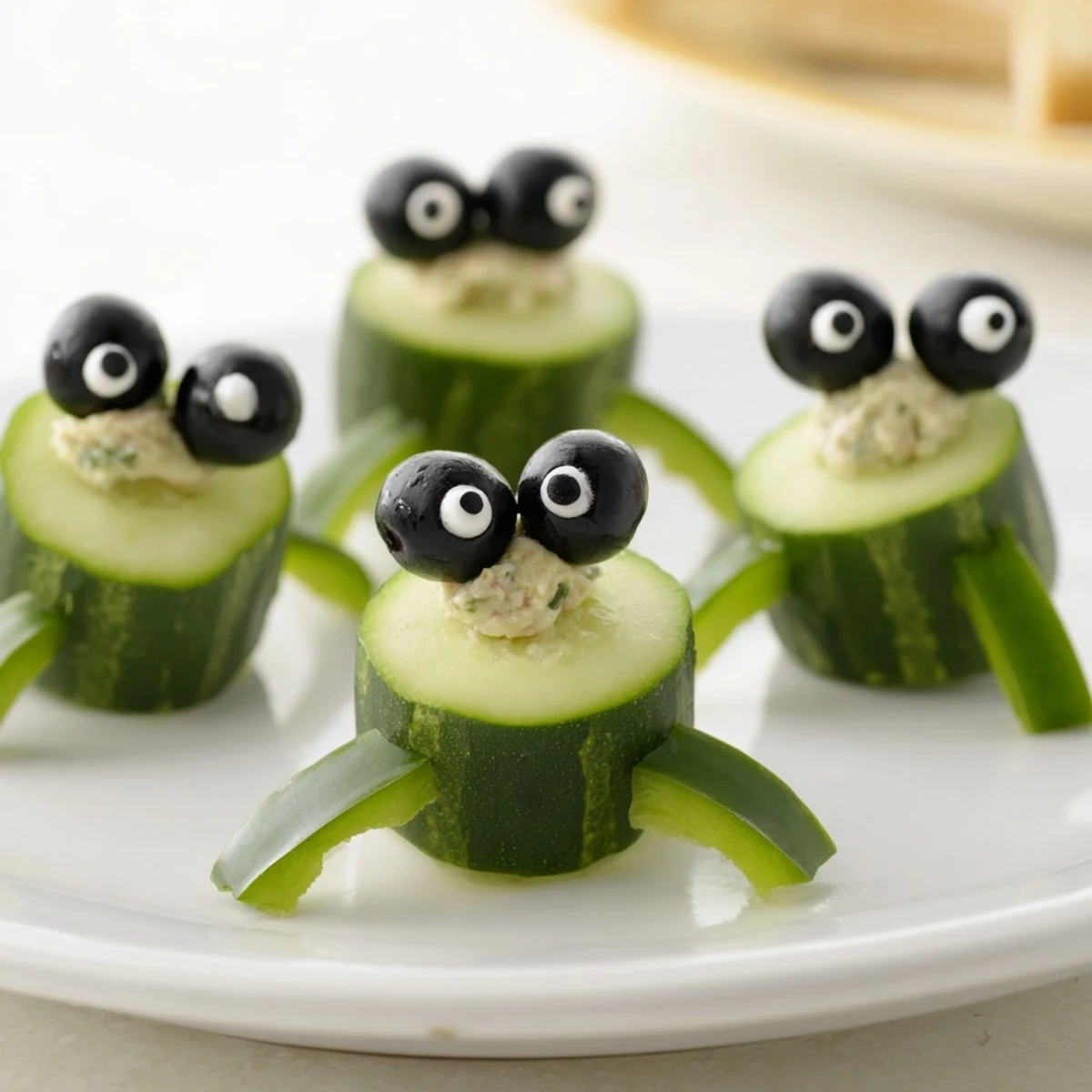 Bright green bell pepper turtle heads and cucumber shells star in this delightful Slow & Savory Turtle Crudités platter.