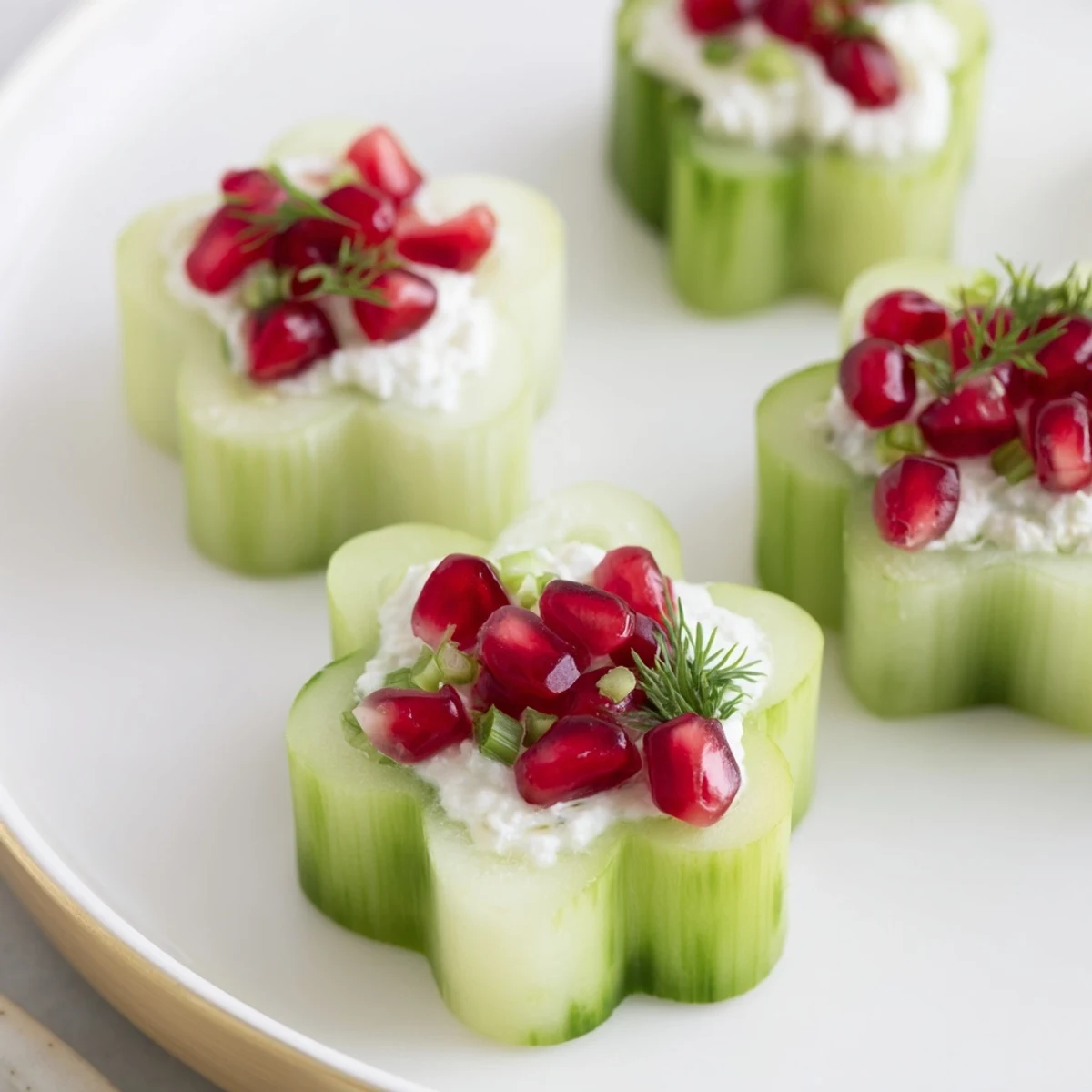Crisp snowflake-shaped cucumber cups for winter salad, filled with creamy, colorful vegetables.