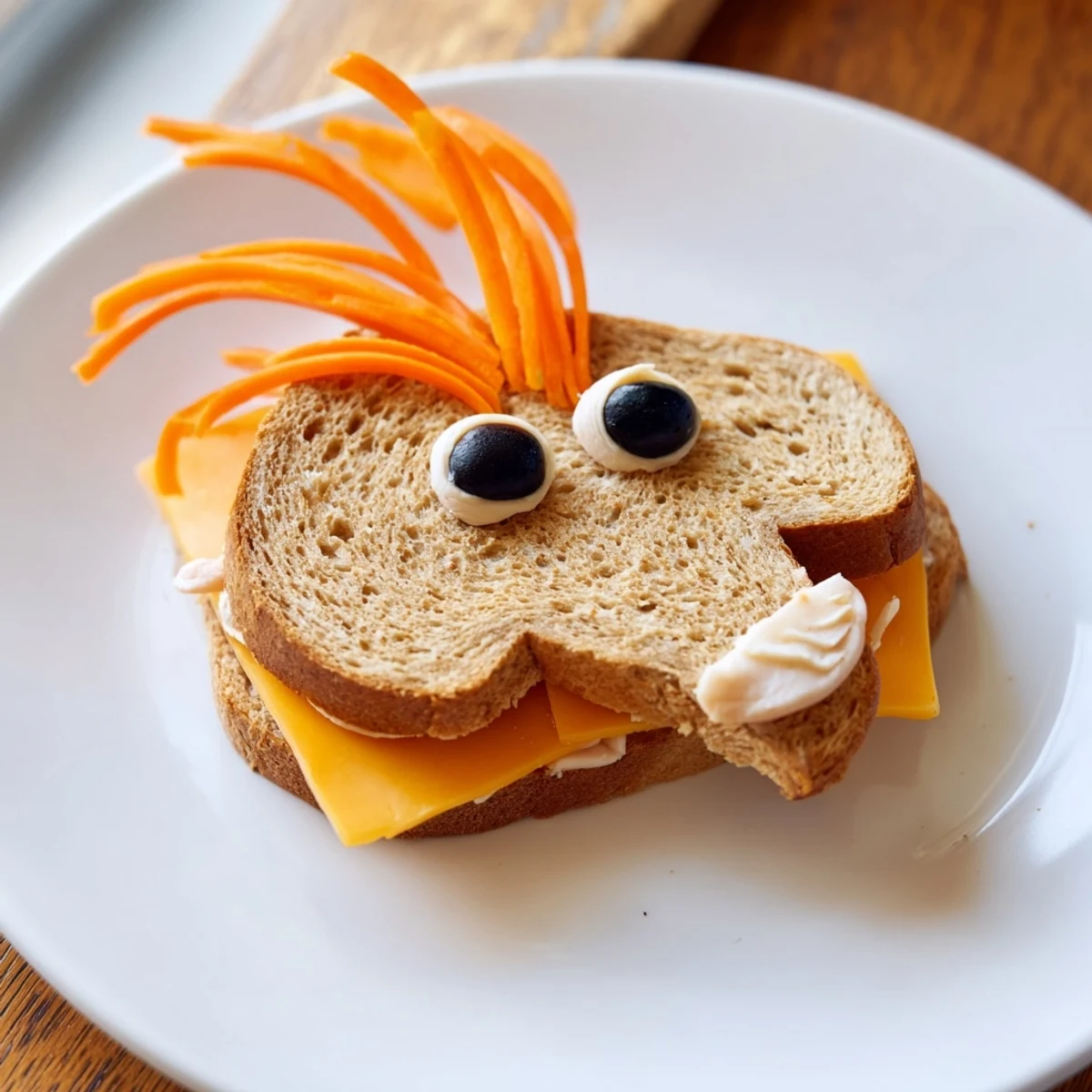 Homemade Horse Head Sandwiches: a close-up shows the cleverly cut bread before a lunchtime bite.