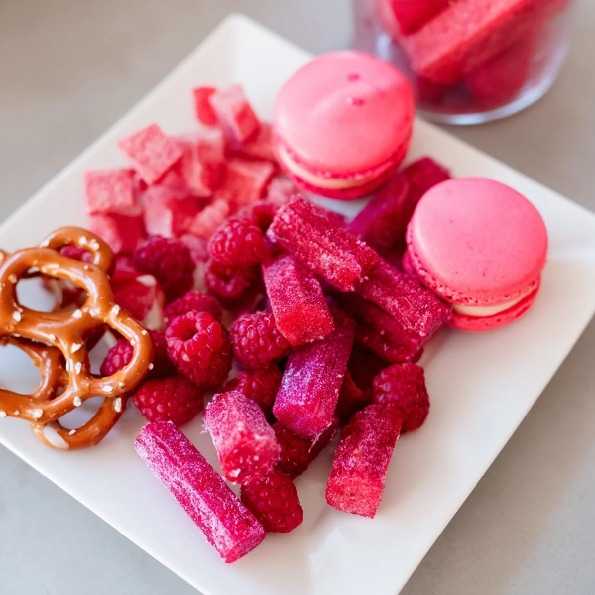 This festive Baby Reveal snack board presents colorful pretzels, cupcakes, and fruit perfect for celebration.