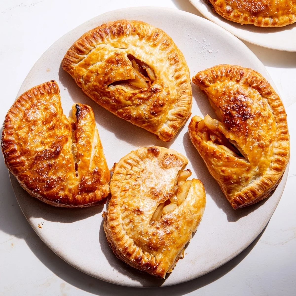 Crisp, golden-brown Winter Comfort Mitten Shaped Hand Pies dusted with sugar, perfect for a cozy afternoon treat.
