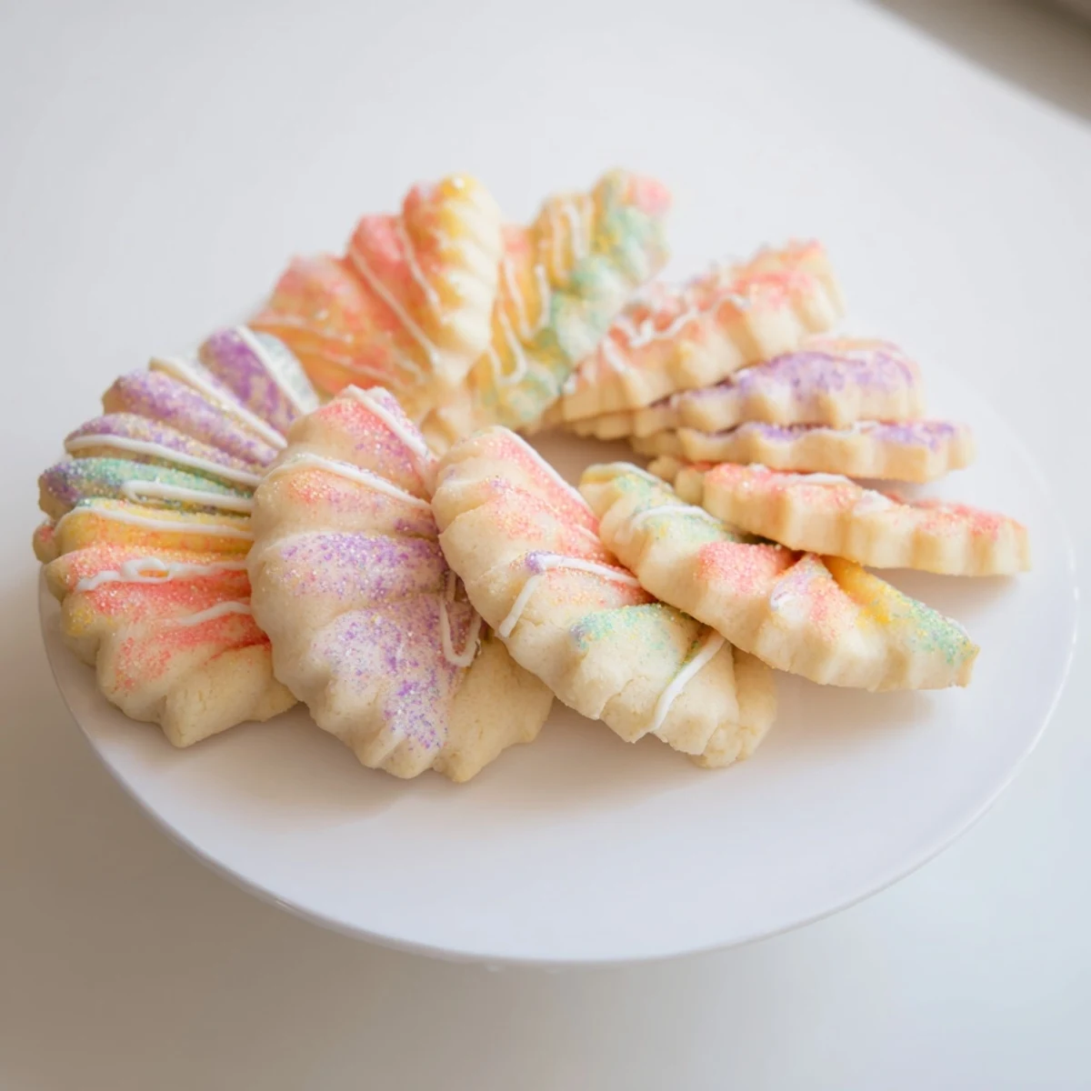 Golden, crispy spritz cookies in a layered fan, a delicious holiday dessert perfect for sharing.