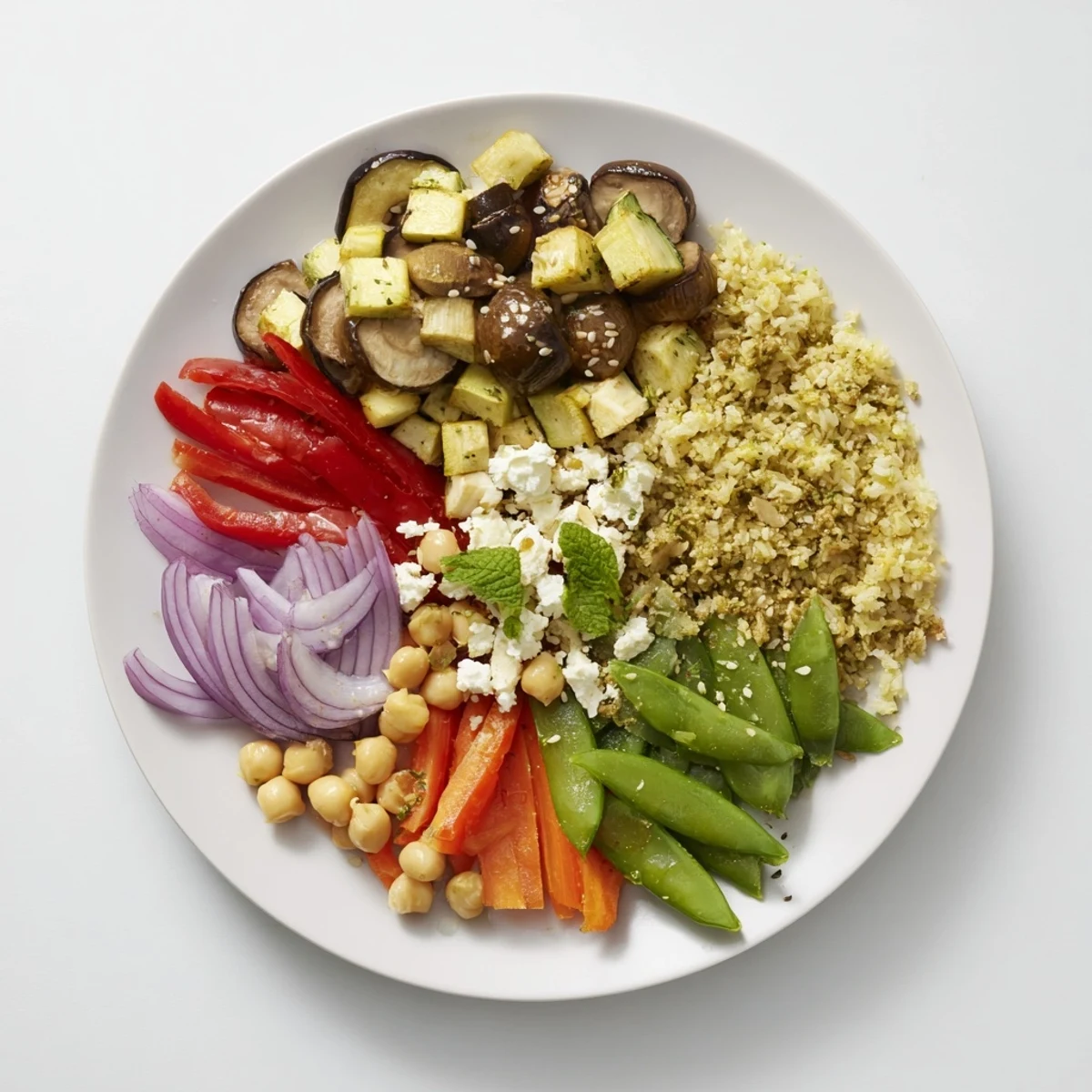 This beautiful photo shows The Spice Route beautifully plated with a colorful assortment of cooked vegetables and herbs.