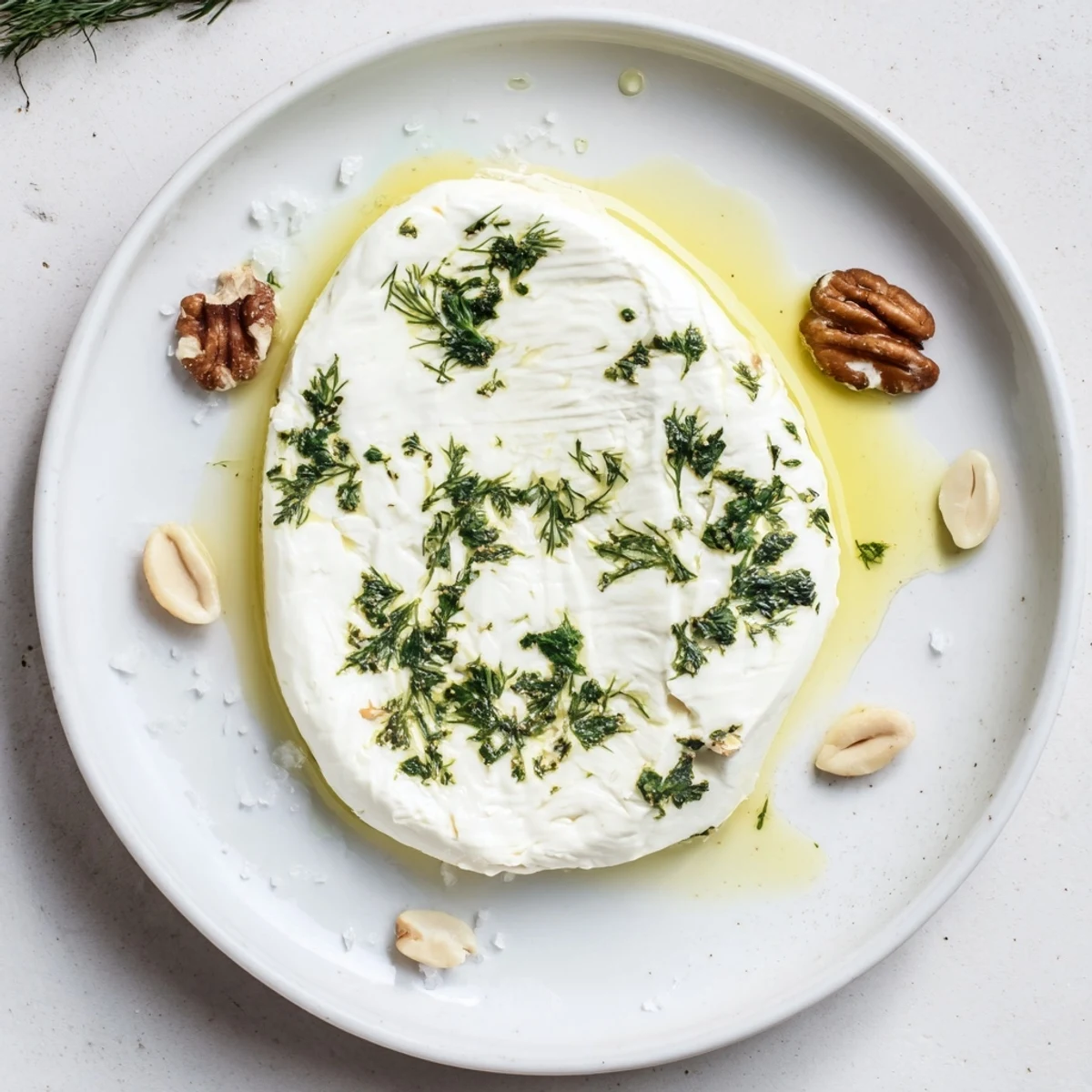 A close-up of The Fossil Record appetizer, featuring creamy cheese, herb imprints, and nutty details.