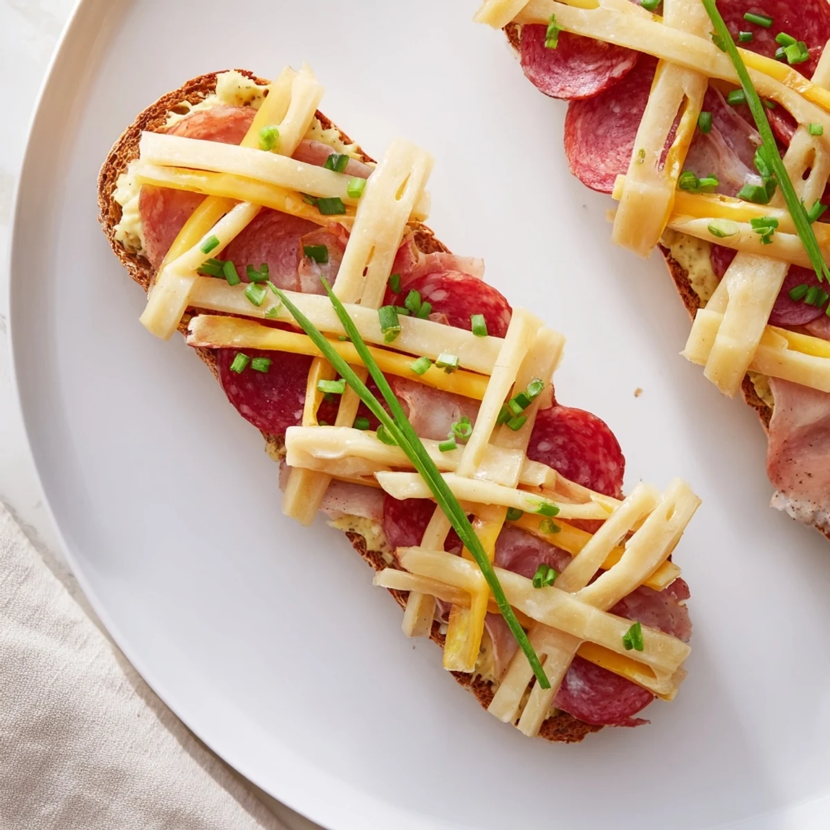 Savory The Lattice Window appetizer: a beautiful weave of pretzel sticks atop meats and cheeses.