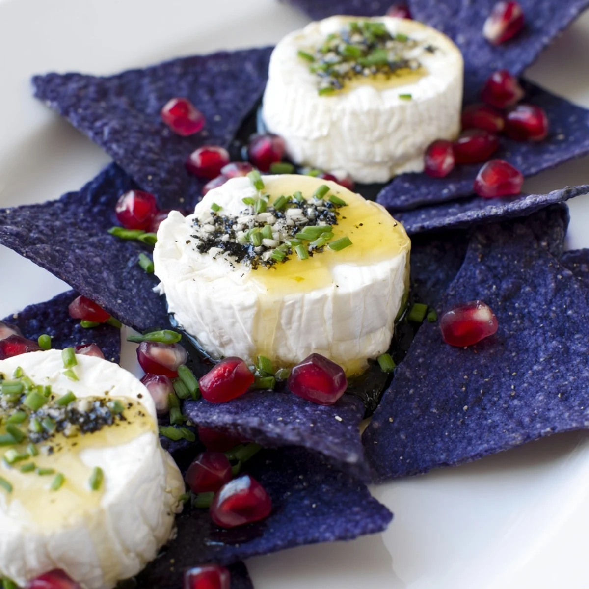 Delicious The Stepping Stones appetizer, featuring cheese stepping stones over a blue corn chip river.
