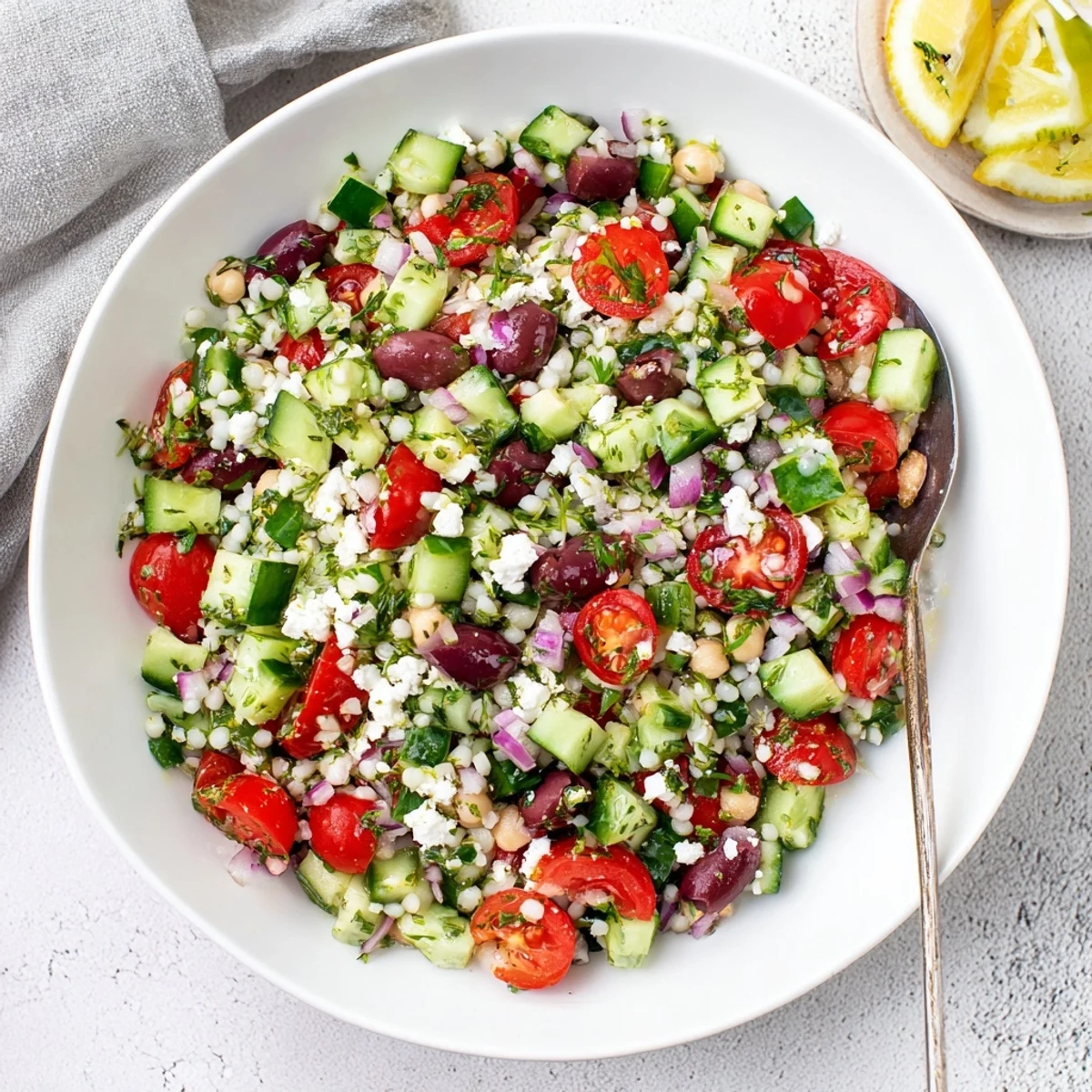 Vibrant Mediterranean Chickpea and Feta Bowl, a colorful, healthy vegan meal with fresh ingredients.