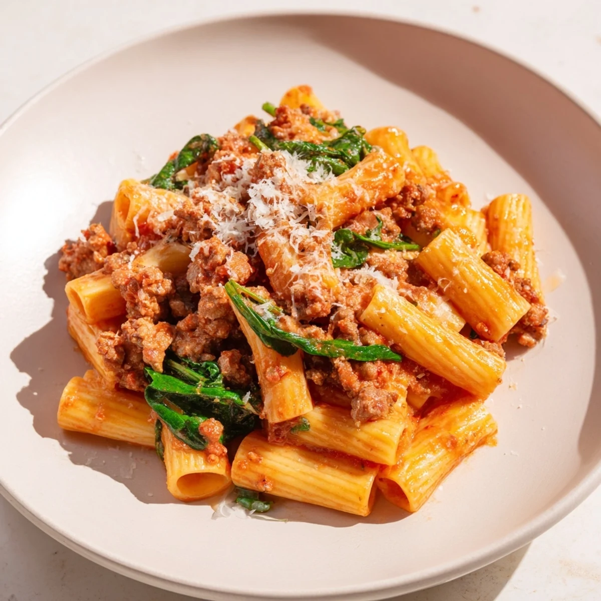 Enjoy savory, rich flavors with this easy One-Pot Italian Sausage Tomato Pasta recipe with perfectly cooked pasta.