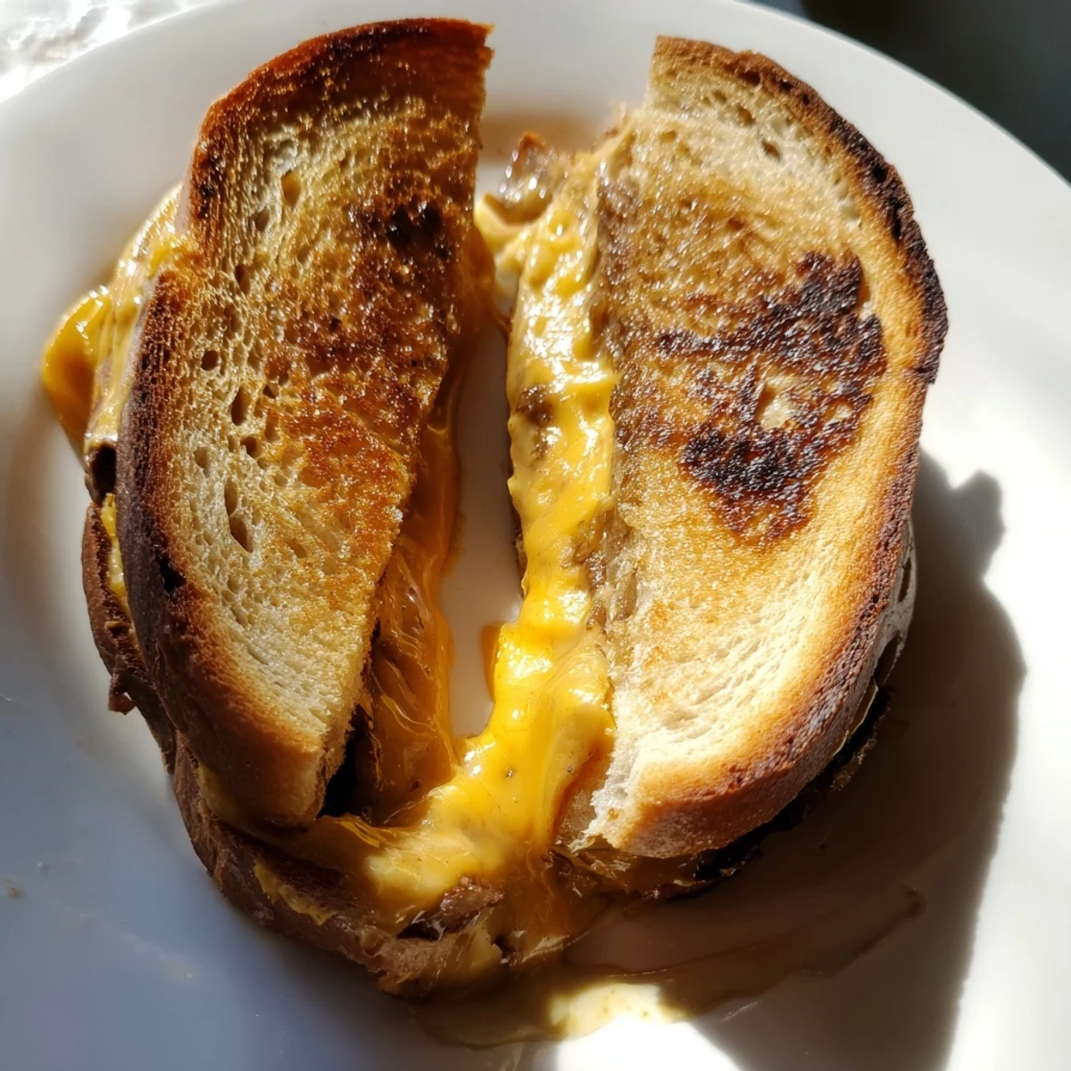 Melted cheddar oozes from this honey chipotle butter grilled cheese sandwich on golden sourdough.