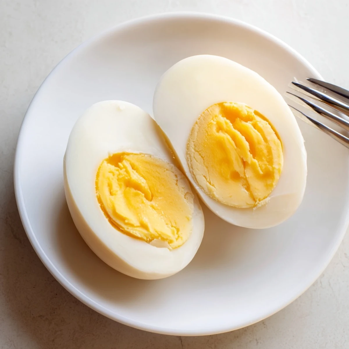 Crispy shell-free air fryer boiled eggs, ready to peel and enjoy as a snack or lunch item.