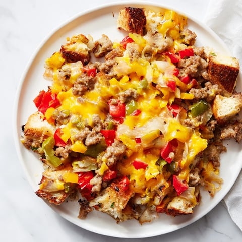 Golden-brown Lightning-Fast Breakfast Sausage Casserole, a savory breakfast bake with bubbly cheese top.