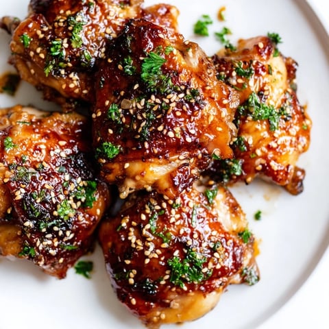 Honey garlic glazed chicken with glistening, caramelized skin, ready to serve with rice.