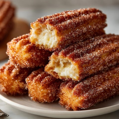 Freshly fried cinnamon sugar churro bites glistening with buttery sweetness on a rustic dessert table.