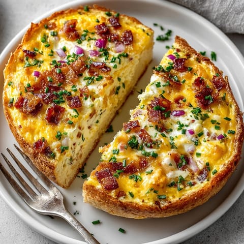 Close-up of freshly baked Quiche Stuffed Bagels served warm with a side of ketchup.