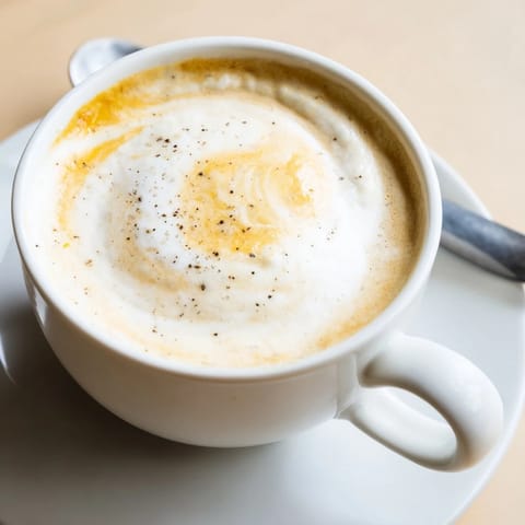 A bold onion latte recipe offering sweet and savory espresso delight.  