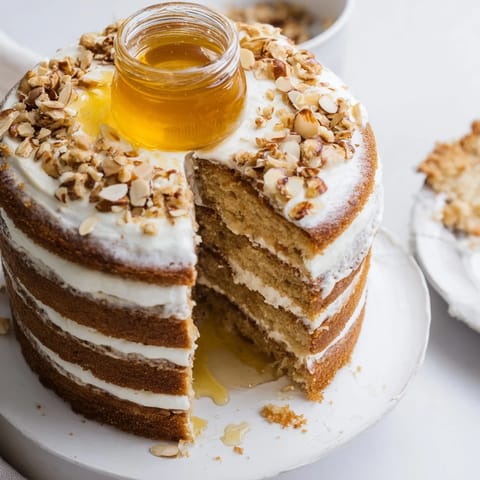 Layers of honey cake feature in a delightful photo of The Honey-Drip, ready to serve!