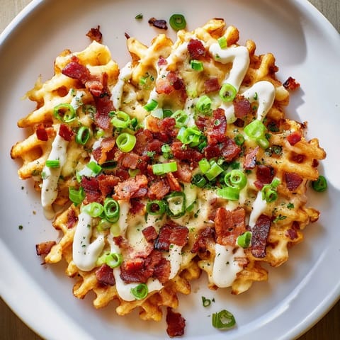 Golden, crispy Loaded Sweet Potato Fries with melted cheese, bacon crumbles, and fresh green onion garnish.