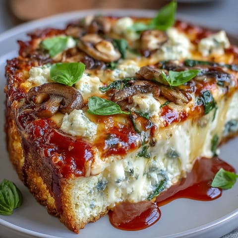 Cottage Cheese Pizza Bowl with bubbly mozzarella and vibrant red marinara.