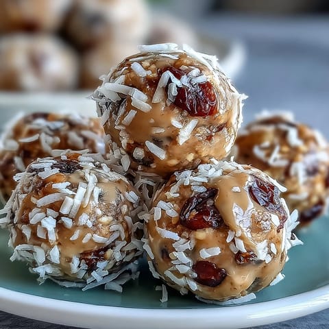 Tahini-Date Energy Balls with shredded coconut and walnuts, a healthy no-bake snack.  