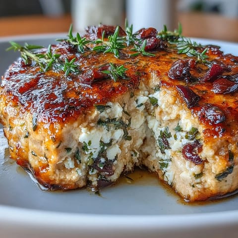 Plated Mediterranean chicken patties topped with fresh cucumber slices, diced tomatoes, and crumbled feta for a vibrant meal.  