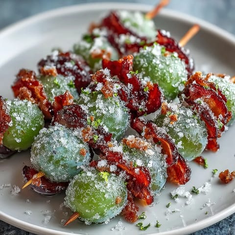 Vibrant frozen grape skewers with zesty lime sugar, a refreshing summer snack perfect for hot days and easy entertaining.